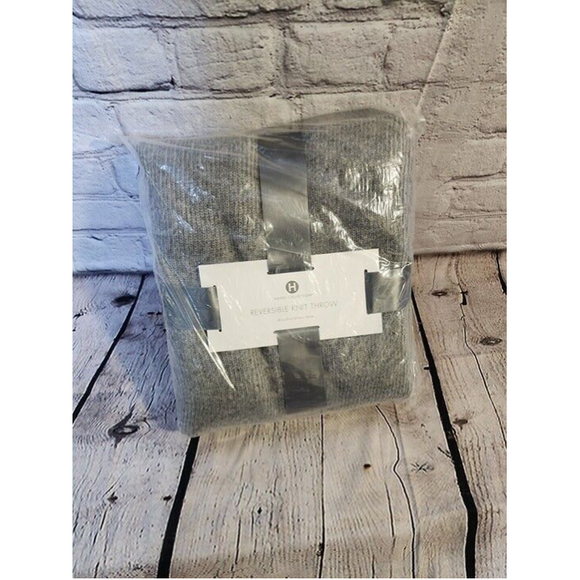 Hotel Collection Reversible Knit Throw, Misty Grey. - Picture 1 of 6